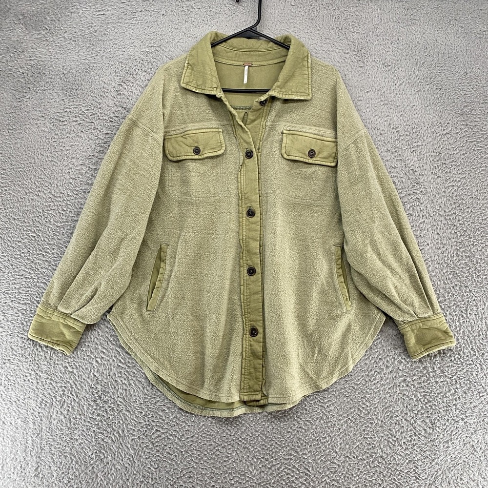 Free‎ People Ruby Jacket Womens XS Inside Out Fleece Shacket Elbow Patch Boho